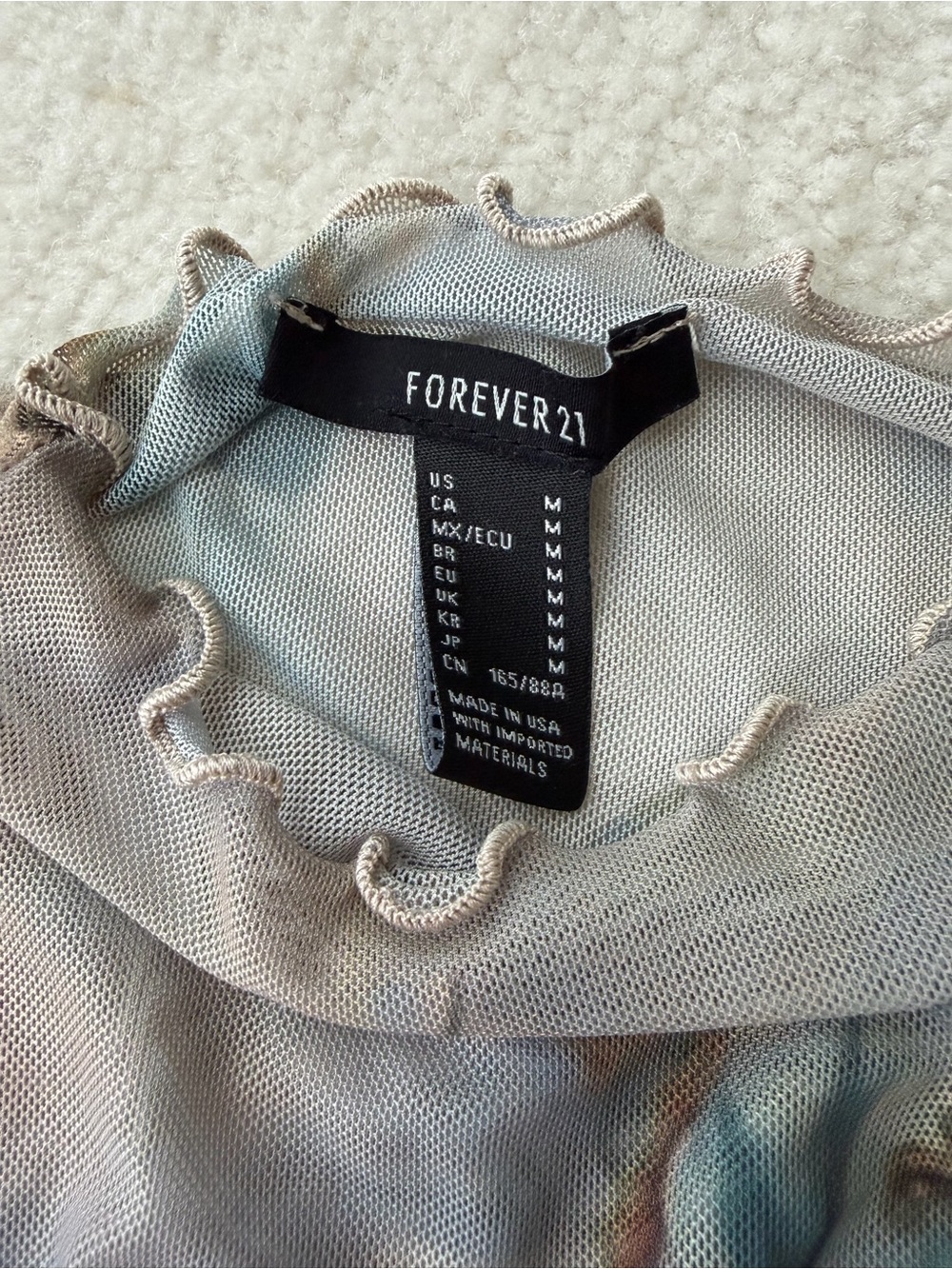 Forever 21 Sheer Printed Long Sleeve Bodysuit in Pastel Blue and Cream - Picture 3 of 4